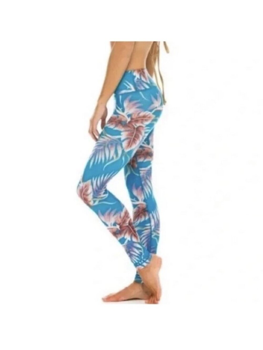 Aviator Nation Blue Floral Palm Leaf Kauai Leggings XS